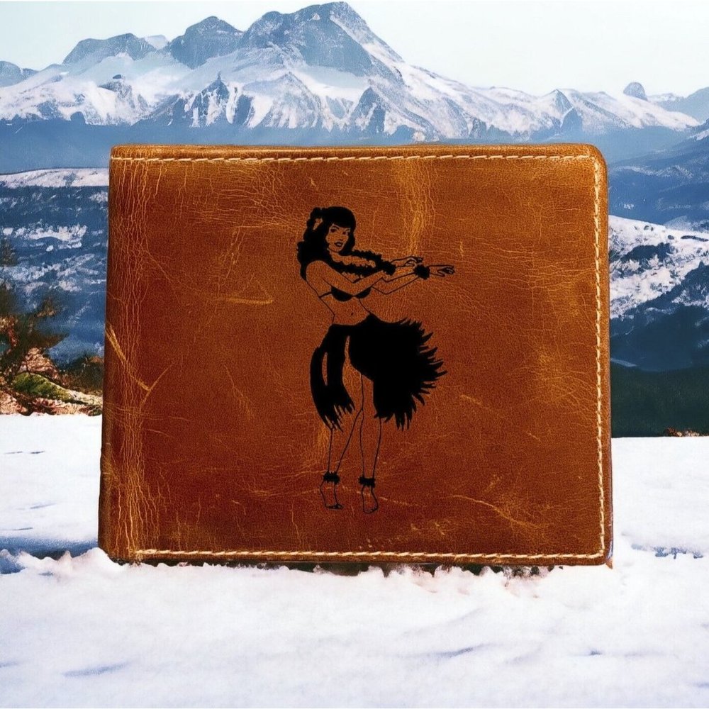 Hula Girl Leather Wallet Bifold 100% Genuine Buffalo Premium Quality NEW